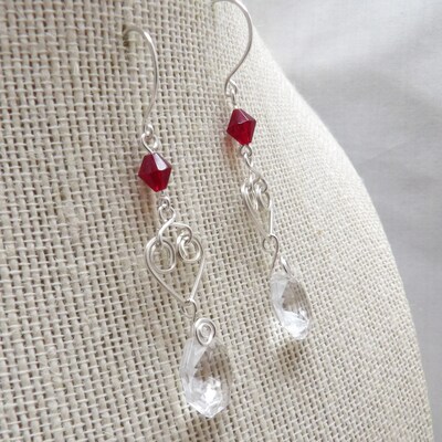 Silver and Red Heart Earrings - image3